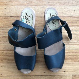 Lotta from Stockholm Clogs Open Toe Leather Dark Blue Black Women's 8.5